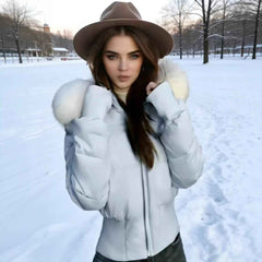 Women's Thickened Fleece-Lined Slim-Fit Cotton Coat with Detachable Faux Fur Collar