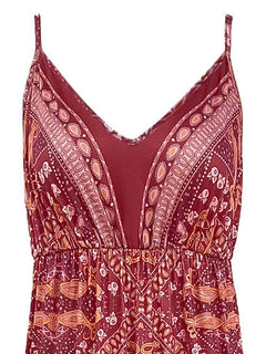 Women's Summer Boho Floral Print High-Waist V-Neck Spaghetti Strap Loose Maxi Dress