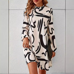 Women’s Elegant Long-Sleeve Round-Neck Dress – Classic Casual Midi Dress for Everyday Wear