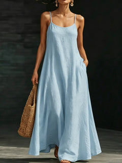Summer Beach Spaghetti Strap Maxi Dress – Loose Flowy Casual Long Vacation Dress for Women