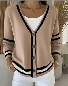 Women’s Printed Knit Cardigan Sweater with Buttons – Casual Long-Sleeve Patterned Pullover