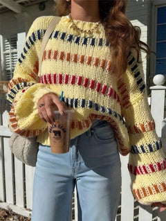 Women’s Retro Loose-Fit Batwing Sleeve Sweater – Casual Oversized Knit Pullover