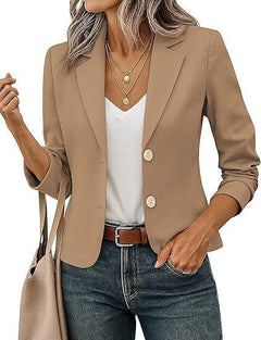 Women’s Solid Color Long Sleeve Blazer Cardigan – Casual Slim-Fit Suit Jacket
