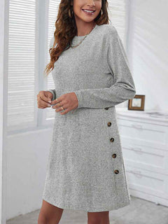 Women's Long-Sleeve Round-Neck Dress – Casual Loose Solid Color Fall & Spring Dress