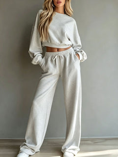 Women’s Casual Hooded Sweatshirt & Wide-Leg Pants Set – Long-Sleeve Two-Piece Sports Outfit