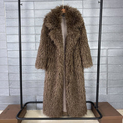 Women's Elongated Faux Fur Coat with Tailored Lapel
