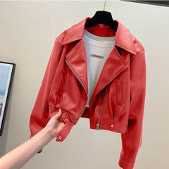 Women's Cropped PU Leather Jacket