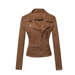 Women’s Slim-Fit Suede Leather Jacket – Short Commuter Motorcycle-Style Outerwear