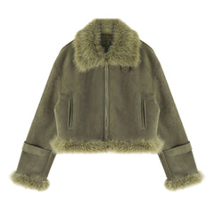 Women’s Leather & Fur-Lined Biker Jacket – Short Suede-Lined Motorcycle Coat