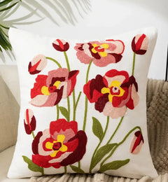 Decorative Floral Embroidered Pillow Cover