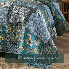 Reversible Cotton Quilt Bedspread Set – Vintage Floral Patchwork 3-Piece All-Season Bedding