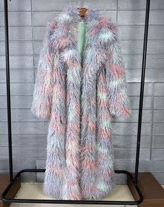 Women's Elongated Faux Fur Coat with Tailored Lapel