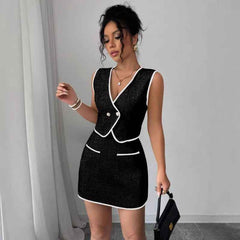 Women’s Sleeveless Irregular Top & Color-Block A-Line Skirt Set – Casual Two-Piece Outfit