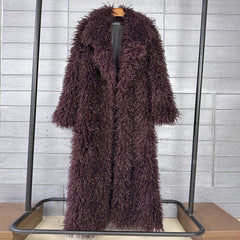 Women's Elongated Faux Fur Coat with Tailored Lapel