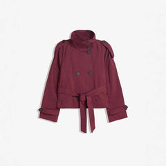 Women’s Retro Double-Breasted Trench Coat – Lapel Collar Long-Sleeve Lace-Up Short Jacket