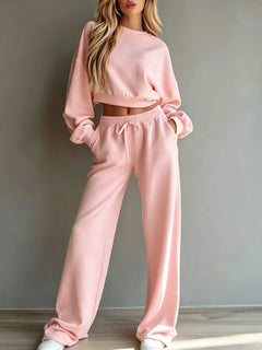 Women’s Casual Hooded Sweatshirt & Wide-Leg Pants Set – Long-Sleeve Two-Piece Sports Outfit