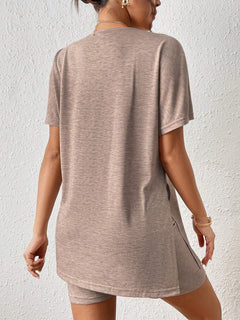 Women's Casual Solid Color Batwing Sleeve Tunic Top & Shorts Two-Piece Set