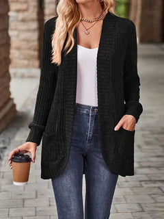 Women’s Relaxed-Fit Mid-Length Winter Coat with Pockets – Casual Autumn Outerwear Jacket