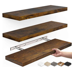 One-Line Floating Wall Shelf – 3-Tier Wooden Bamboo Wall-Mounted Storage Shelf