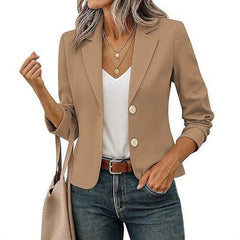 Women’s Solid Color Long Sleeve Blazer Cardigan – Casual Slim-Fit Suit Jacket
