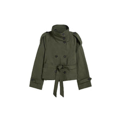 Women’s Retro Double-Breasted Trench Coat – Lapel Collar Long-Sleeve Lace-Up Short Jacket