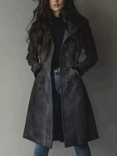 Women’s Suede Lapel Trench Coat – Mid-Length Fall & Winter Belted Jacket