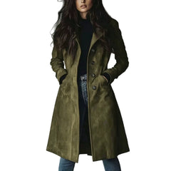 Women’s Suede Lapel Trench Coat – Mid-Length Fall & Winter Belted Jacket