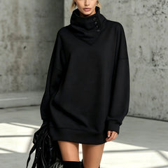 Women’s Vintage Loose-Fit Button-Down Sweatshirt – Mid-Length Casual Long-Sleeve Pullover Top