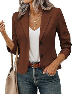 Women’s Solid Color Long Sleeve Blazer Cardigan – Casual Slim-Fit Suit Jacket