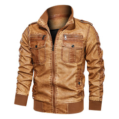Men’s Hooded PU Leather Jacket – Zip-Up Casual Faux Leather Coat for Fall & Winter