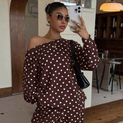 Women’s Polka-Dot Print Two-Piece Set – Long-Sleeve Sweatshirt & Loose-Fit Full-Length Pants