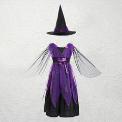 Kids Halloween Witch Costume – Girls Magical Princess Dress with Witch Style