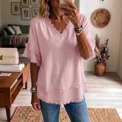 Women's Loose V-Neck Pullover Top