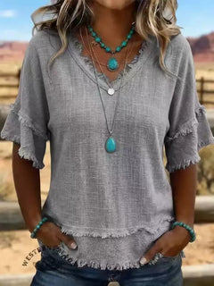 Women's Loose V-Neck Pullover Top