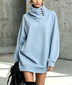 Women’s Vintage Loose-Fit Button-Down Sweatshirt – Mid-Length Casual Long-Sleeve Pullover Top