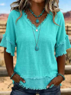 Women's Loose V-Neck Pullover Top