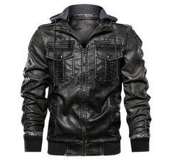 Men’s Hooded PU Leather Jacket – Zip-Up Casual Faux Leather Coat for Fall & Winter