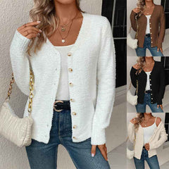 Women’s Loose Button-Front Cardigan – Solid Color Casual Knit Sweater