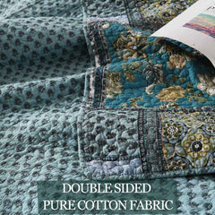 Reversible Cotton Quilt Bedspread Set – Vintage Floral Patchwork 3-Piece All-Season Bedding