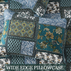 Reversible Cotton Quilt Bedspread Set – Vintage Floral Patchwork 3-Piece All-Season Bedding