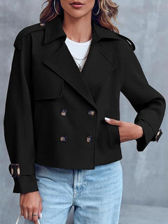 Women’s Short Double-Breasted Trench Coat – Fashionable Casual Jacket for Fall & Spring
