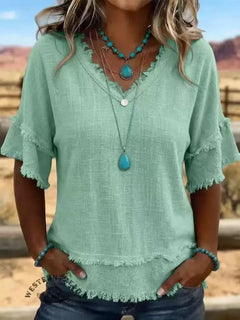 Women's Loose V-Neck Pullover Top