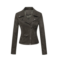 Women’s Slim-Fit Suede Leather Jacket – Short Commuter Motorcycle-Style Outerwear
