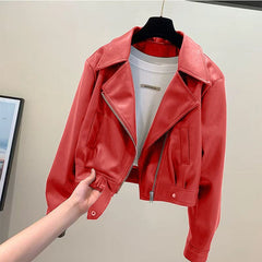 Women's Cropped PU Leather Jacket