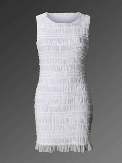 Women's Striped Hollow Round Neck Sleeveless Dress – Elastic Waist Casual Summer Outfit