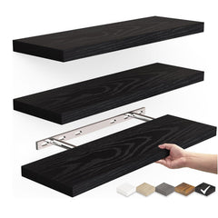One-Line Floating Wall Shelf – 3-Tier Wooden Bamboo Wall-Mounted Storage Shelf