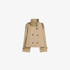 Women’s Retro Double-Breasted Trench Coat – Lapel Collar Long-Sleeve Lace-Up Short Jacket