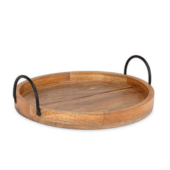 Round Serving Tray - 14" Mangowood with Metal Handles