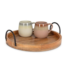 Round Serving Tray - 14" Mangowood with Metal Handles