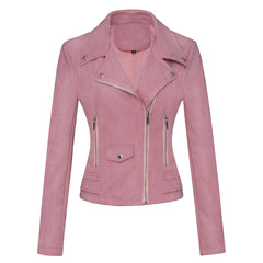 Women’s Slim-Fit Suede Leather Jacket – Short Commuter Motorcycle-Style Outerwear